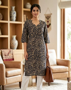 Deep Blue/Purple Printed Cotton Kalamkari Kurta
