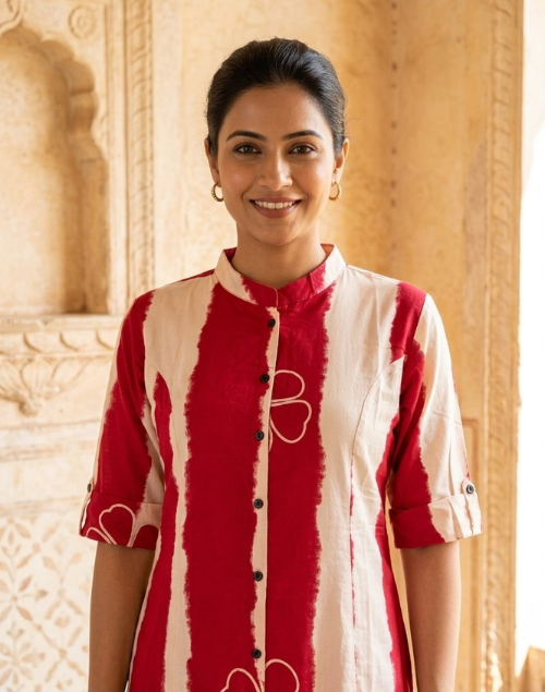 White and Rani Kurta Pant Set