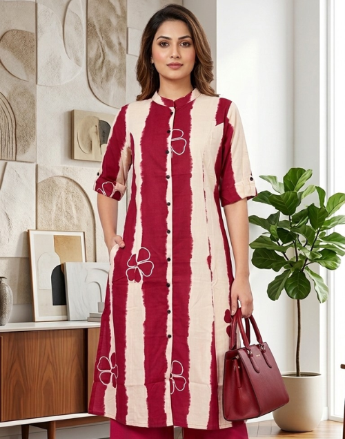 White and Rani Kurta Pant Set