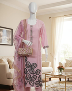 Baby Pink Roman Silk Kurta Pant and Dupatta Set