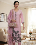 Baby Pink Roman Silk Kurta Pant and Dupatta Set
