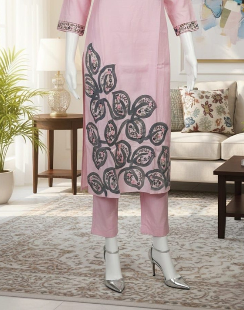 Baby Pink Roman Silk Kurta Pant and Dupatta Set