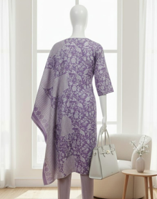 Mauve Printed Kurta Pant and Dupatta Set