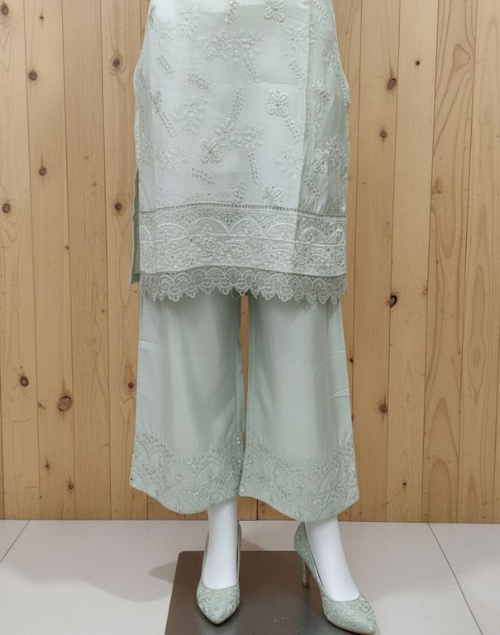 Light Pista Raw Silk Kurta Pant and Dupatta Set