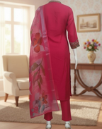 Red Raw Silk Kurta Pant and Dupatta Set