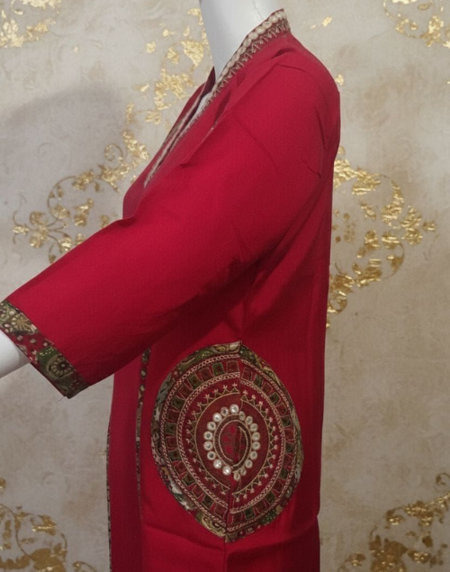 Red Raw Silk Kurta Pant and Dupatta Set
