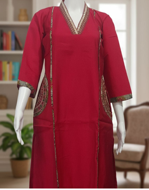 Red Raw Silk Kurta Pant and Dupatta Set