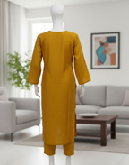 Mustard Yellow Roman Shimmer Kurta Pant and Dupatta Set