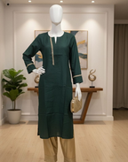 Bottle Green Vertican Silk Kurta